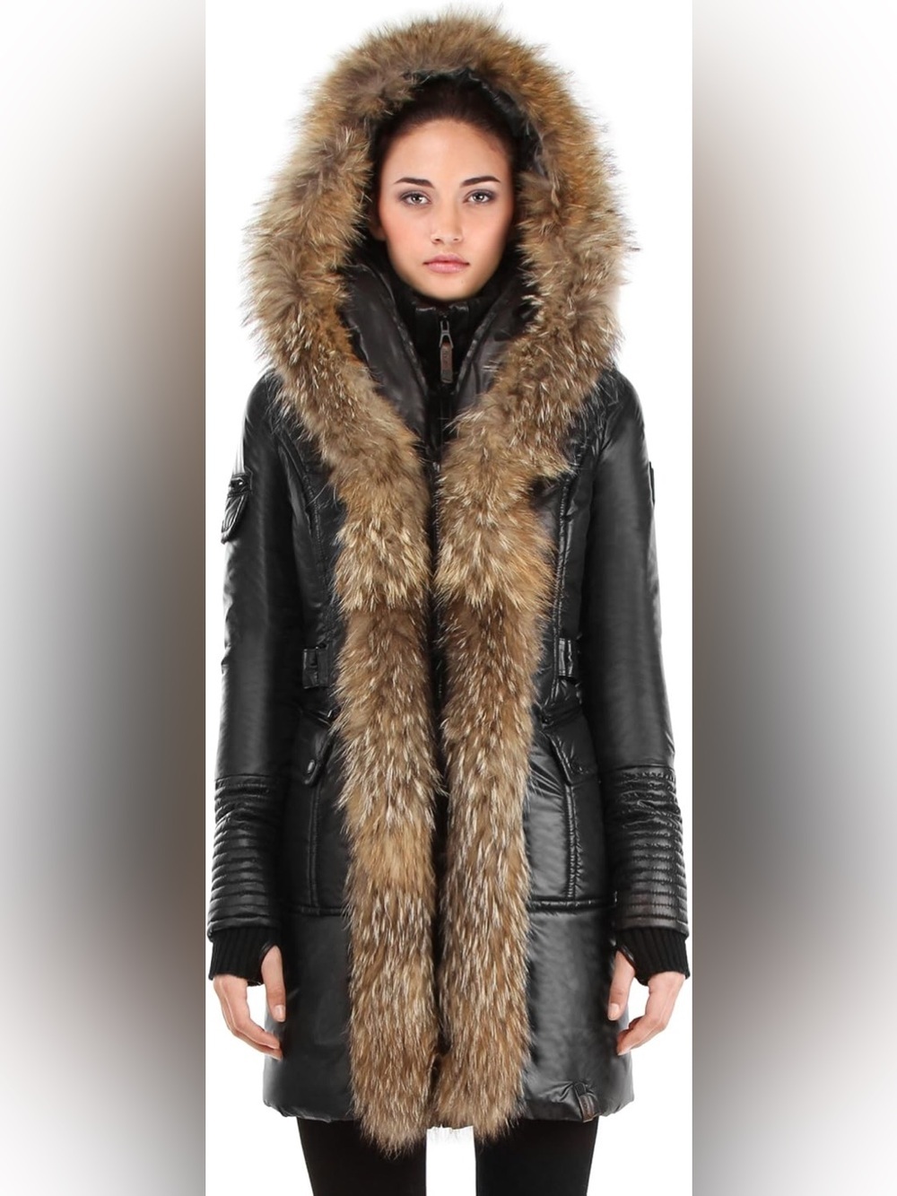 Rudsak Women's Black Puffer Coat with Brown Fur Trim